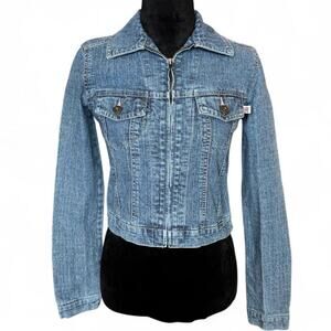 Y2K Fitted Blue Denim Jacket – Whimsygrunge Zip Front XS